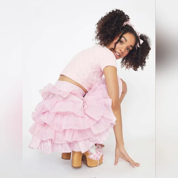 Selkie Ice Cream Gingham Belle Skirt Size Small Pink White Checkered Ruffled - Picture 4 of 16